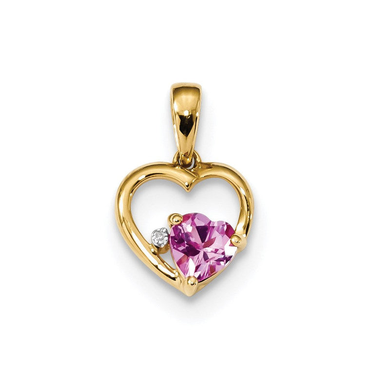 14K Gelbgold Anhänger mit synthetischem Rosa Saphir und echten Diamanten