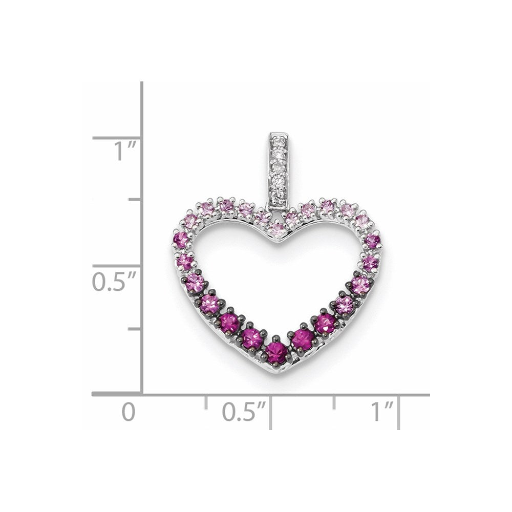 14K Weißgold Herzanhänger mit echtem Diamant und rosa Saphir