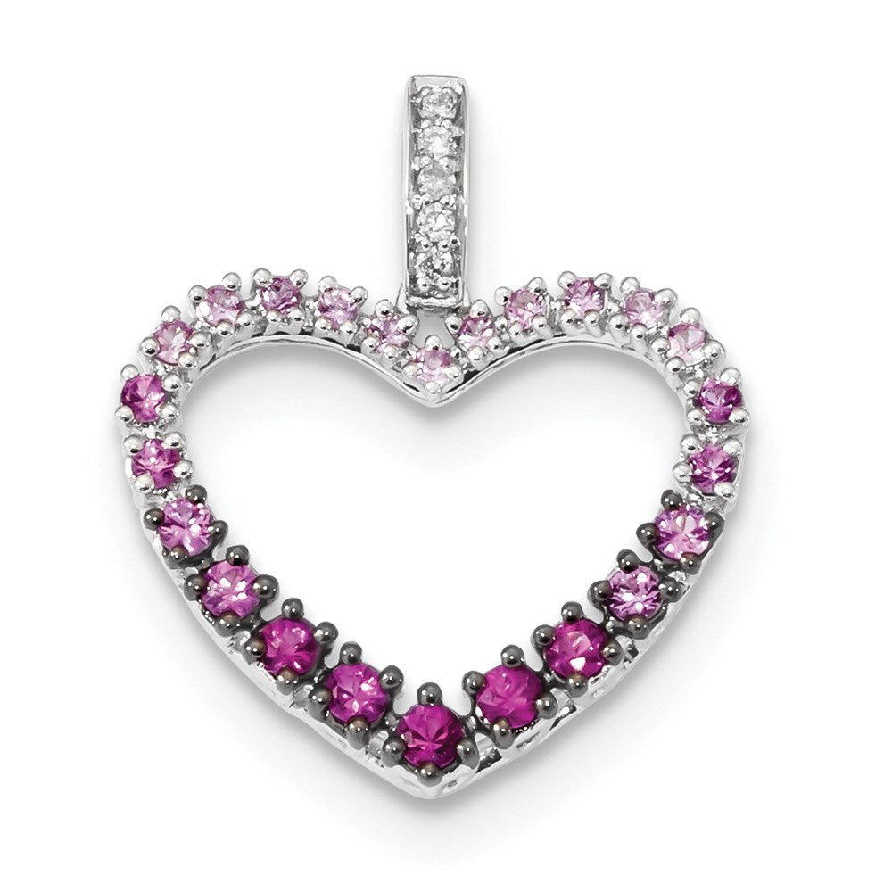 14K Weißgold Herzanhänger mit echtem Diamant und rosa Saphir