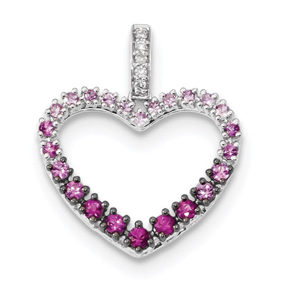 14K Weißgold Herzanhänger mit echtem Diamant und rosa Saphir