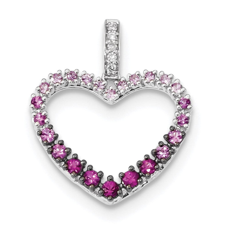 14K Weißgold Herzanhänger mit echtem Diamant und rosa Saphir