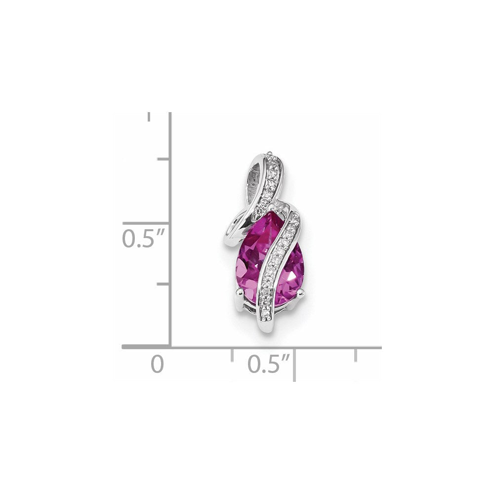 14K Weißgold Echt Diamant & Erzeugt Rosa Saphir Anhänger