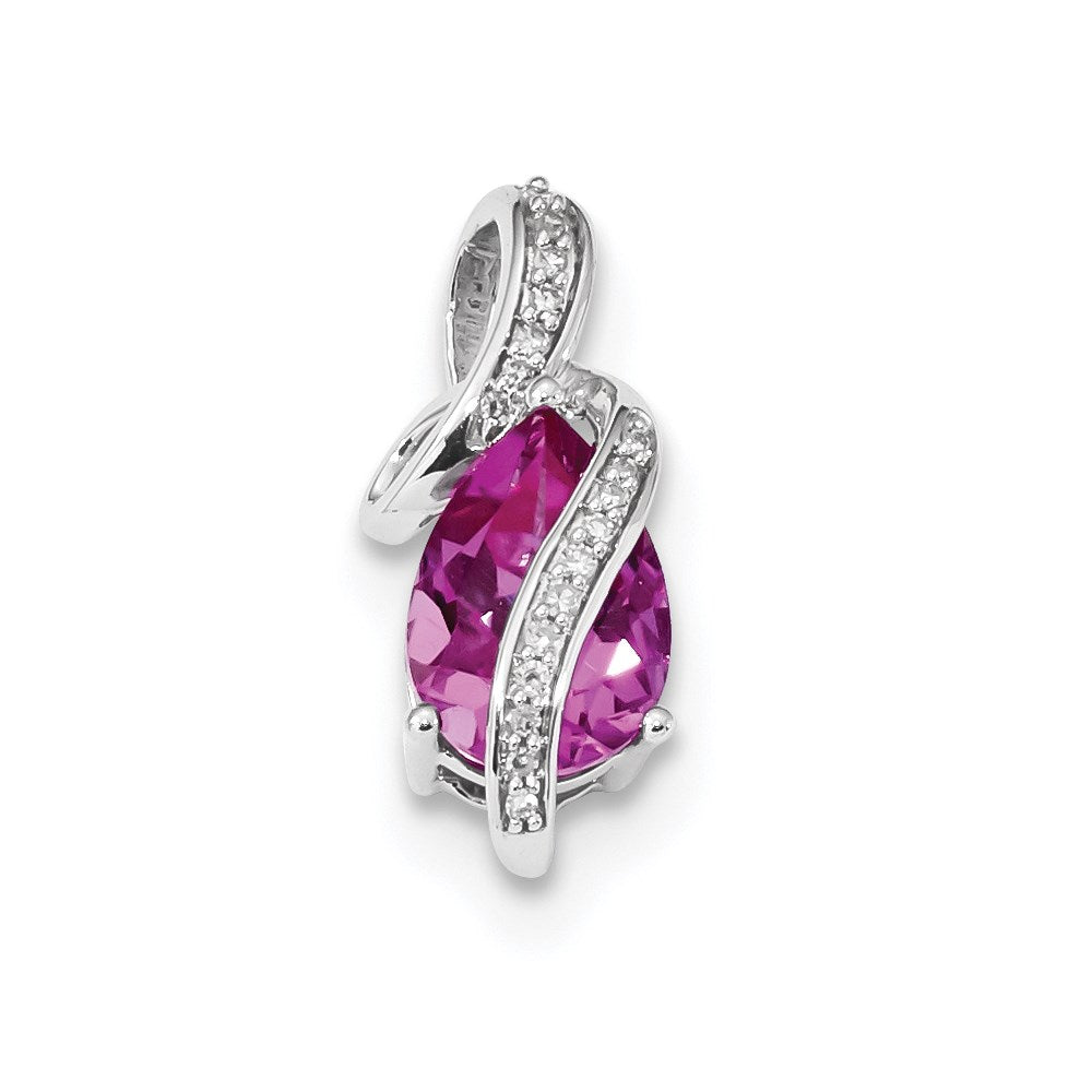 14K Weißgold Echt Diamant & Erzeugt Rosa Saphir Anhänger