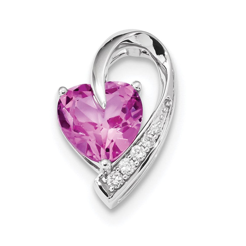 14K Weißgold Anhänger mit Diamant und synthetischem rosa Saphir
