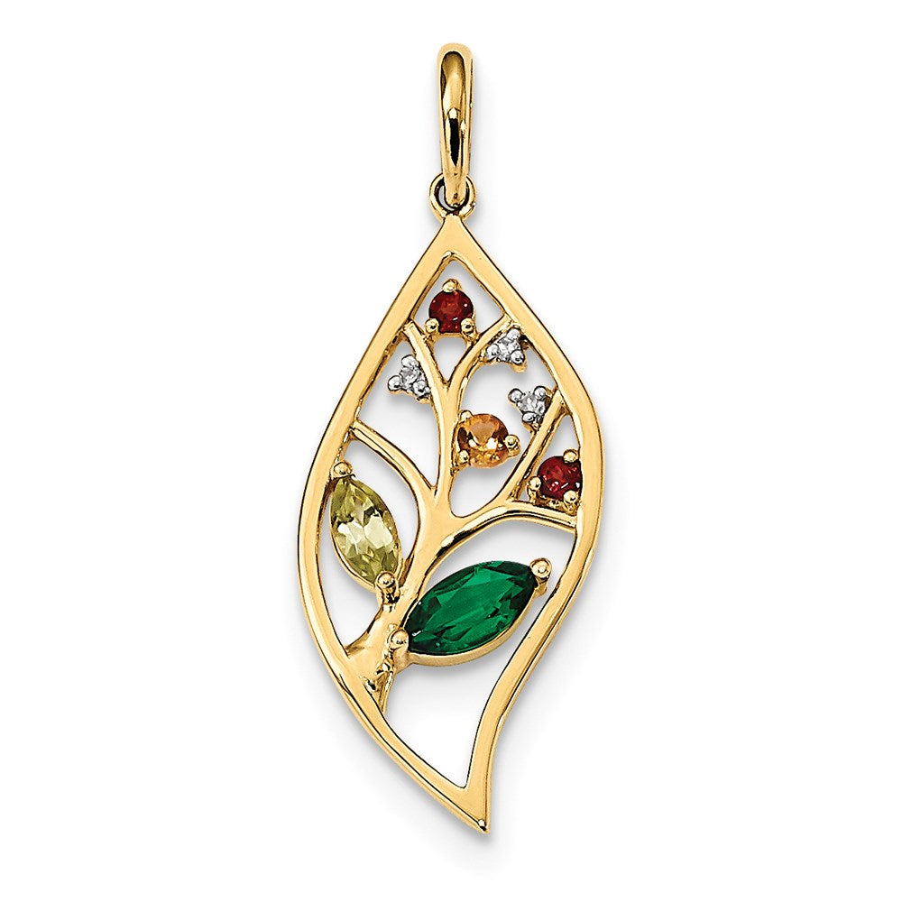 14K Gelbgold Anhänger mit synthetischem Smaragd, Peridot, Citrin, Granat, Chromdiopsid und echtem Diamant