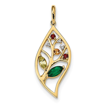 14K Gelbgold Anhänger mit synthetischem Smaragd, Peridot, Citrin, Granat, Chromdiopsid und echtem Diamant