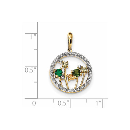 14K Gelbgold Anhänger mit synthetischem Smaragd, Peridot, Citrin, Chromdiopsid und echtem Diamant