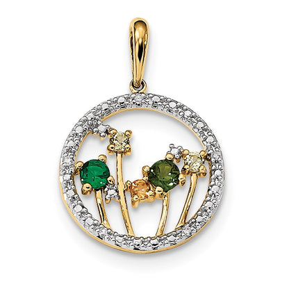 14K Gelbgold Anhänger mit synthetischem Smaragd, Peridot, Citrin, Chromdiopsid und echtem Diamant
