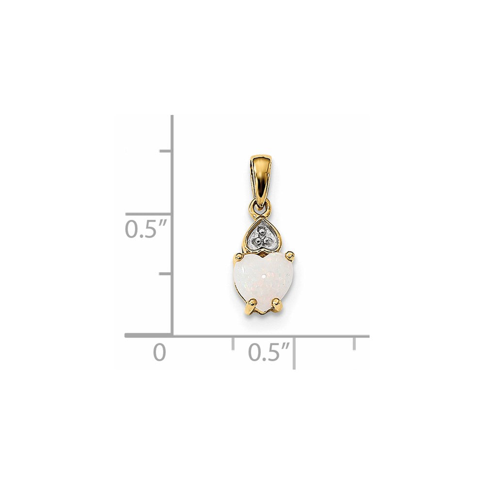 14K Gold Herz-Anhänger mit Diamant und Opal, poliert