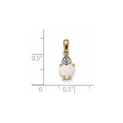 14K Gold Herz-Anhänger mit Diamant und Opal, poliert