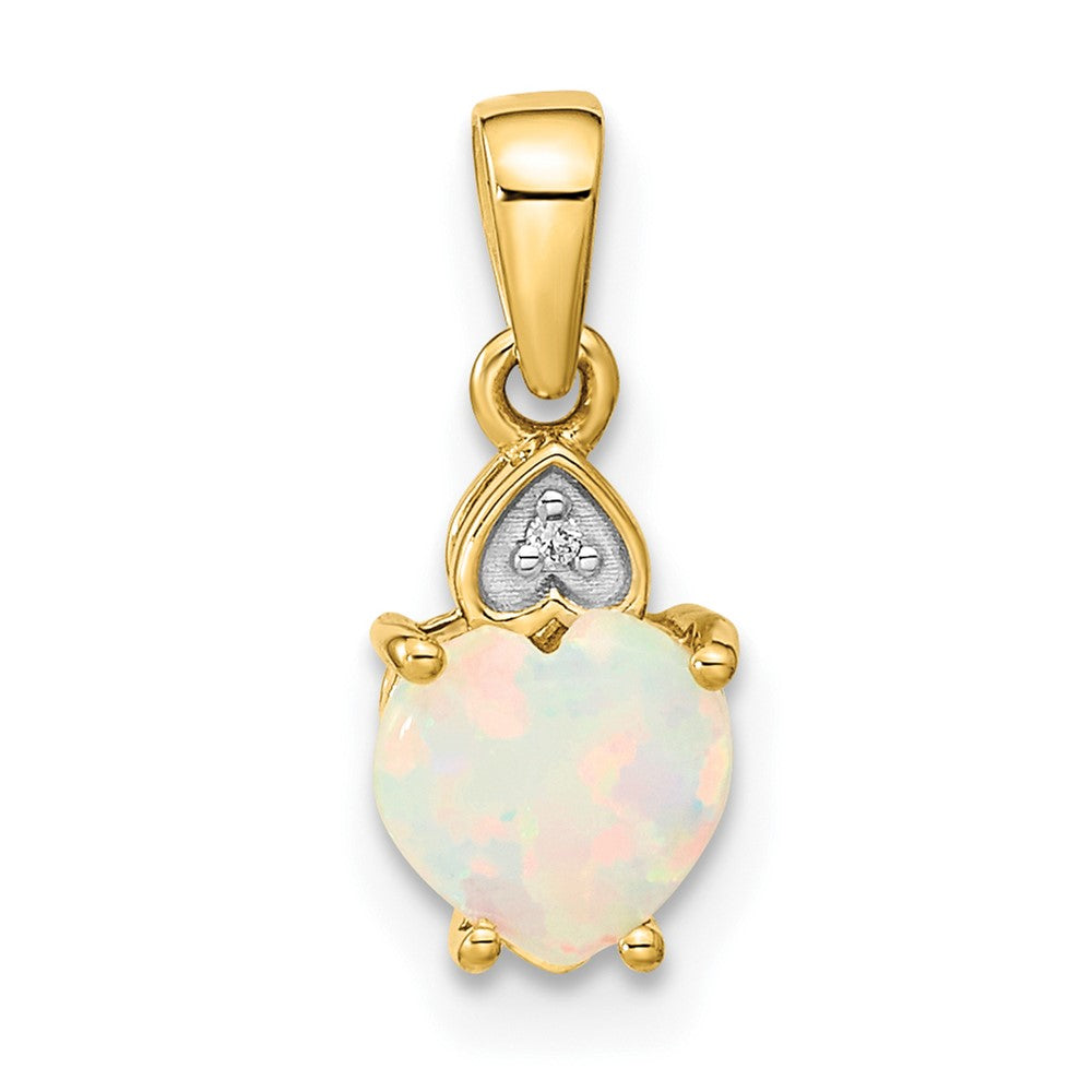14K Gold Herz-Anhänger mit Diamant und Opal, poliert