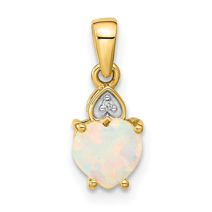 14K Gold Herz-Anhänger mit Diamant und Opal, poliert