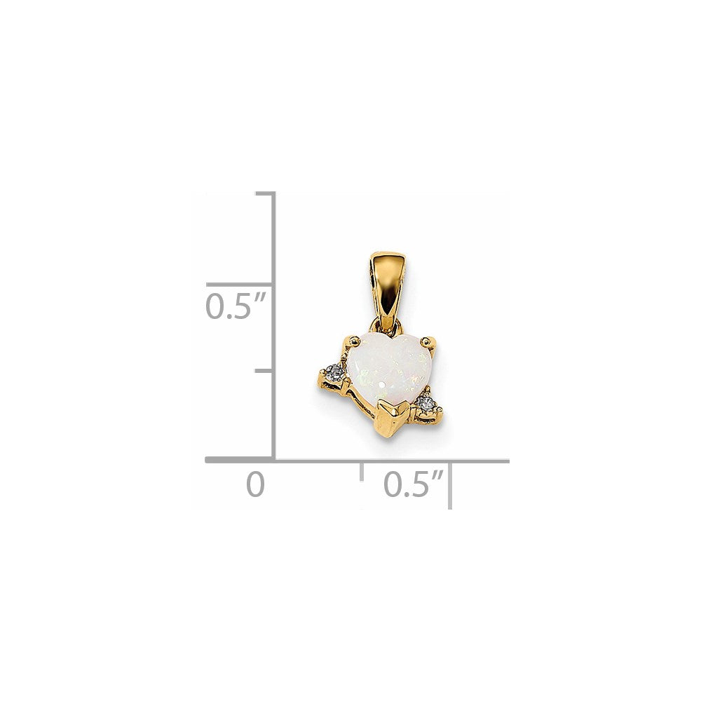 14K Gelbgold Herzanhänger mit echtem Diamant und Opal, poliert