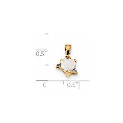 14K Gelbgold Herzanhänger mit echtem Diamant und Opal, poliert