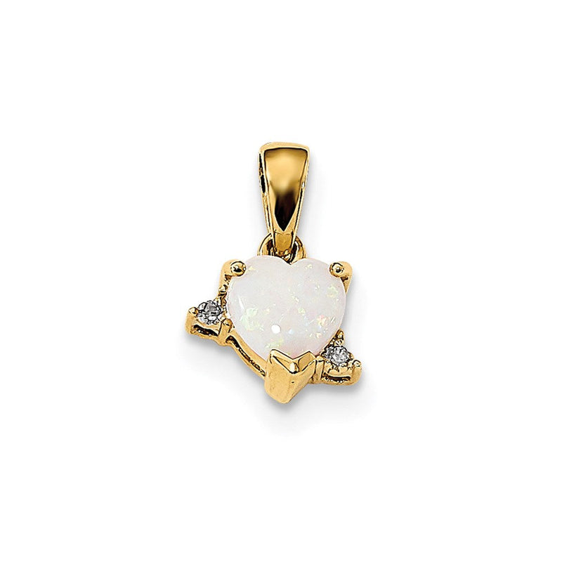 14K Gelbgold Herzanhänger mit echtem Diamant und Opal, poliert