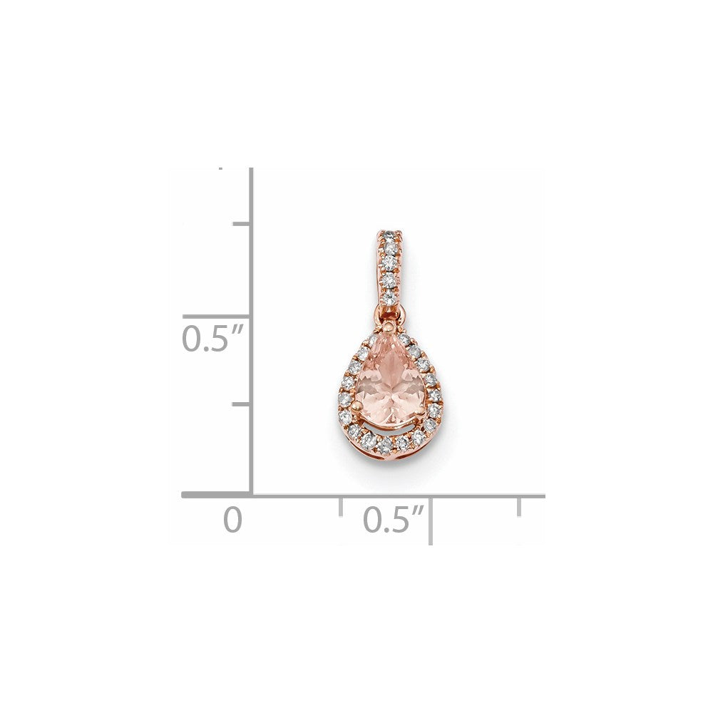 14K Roségold Polierter Anhänger mit Morganit und echten Diamanten in Tropfenform