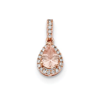 14K Roségold Polierter Anhänger mit Morganit und echten Diamanten in Tropfenform