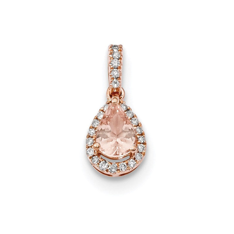 14K Roségold Polierter Anhänger mit Morganit und echten Diamanten in Tropfenform