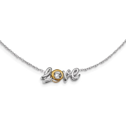 14K Weiß/ Gelbgold Liebe Lebhaft Echt Diamant 18 Zoll Halskette