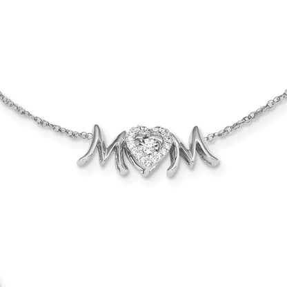 14K Weißgold Mama Lebhaft Echt Diamant 18 Zoll Halskette
