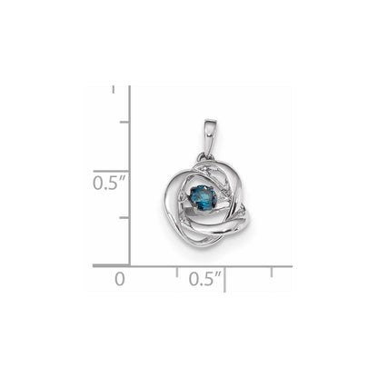 14K Weißgold Anhänger mit Leuchtend Blauem Diamant