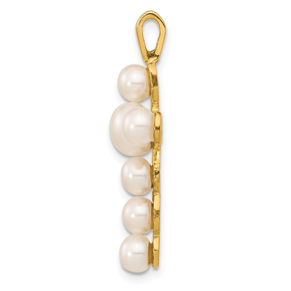 14K Gelbgold Kreuzanhänger mit 4-6 mm weißen Button-Süßwasserzuchtperlen