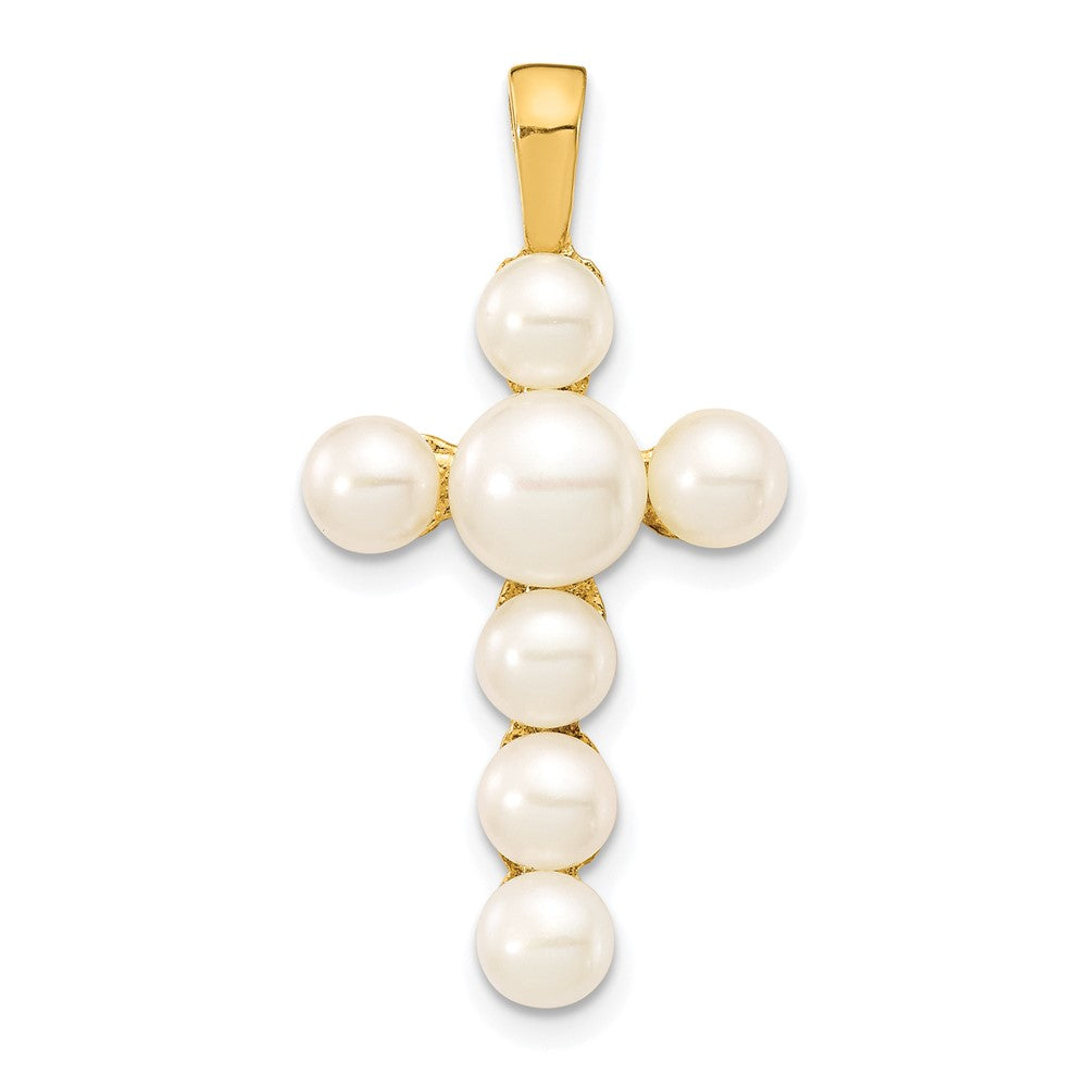 14K Gelbgold Kreuzanhänger mit 4-6 mm weißen Button-Süßwasserzuchtperlen
