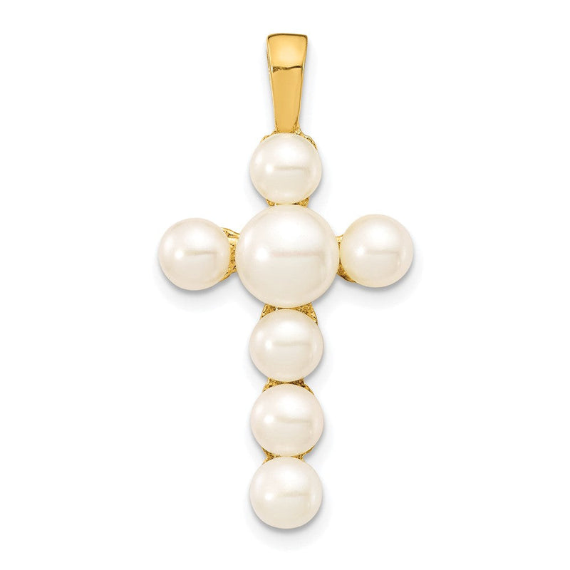 14K Gelbgold Kreuzanhänger mit 4-6 mm weißen Button-Süßwasserzuchtperlen