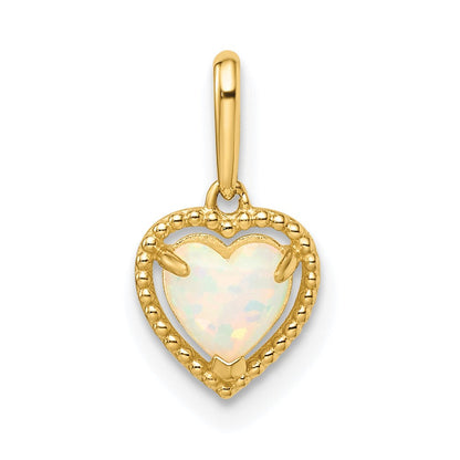 14K Gelbgold 14K Im Labor Erzeugt Opal Herz Anhänger