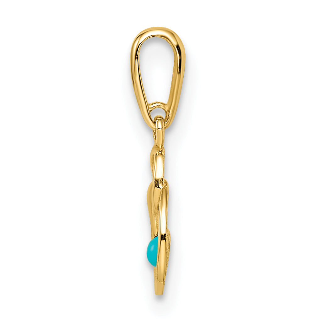 14K Gelbgold 14K Synthetisch Türkis Kreis Anhänger