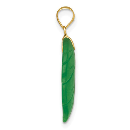 14K Gelbgold Poliert Carved Jade Blatt Anhänger