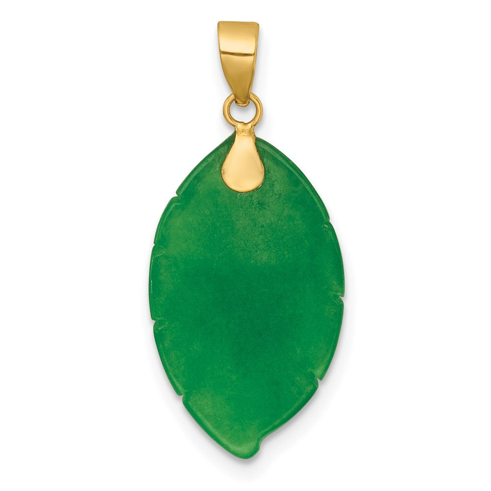 14K Gelbgold Poliert Carved Jade Blatt Anhänger