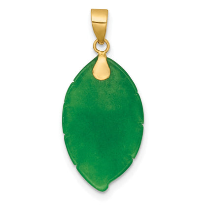 14K Gelbgold Poliert Carved Jade Blatt Anhänger