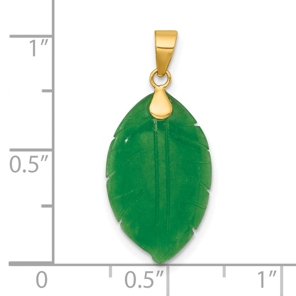 14K Gelbgold Poliert Carved Jade Blatt Anhänger