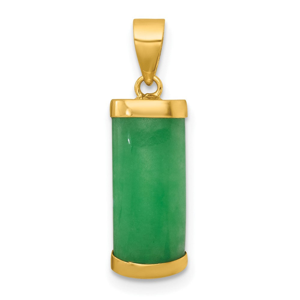 14K Gelbgold Poliert Jade Gewölbt Stab Anhänger