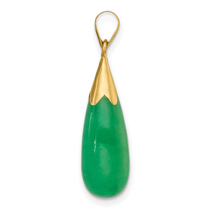 14K Gelbgold Poliert Jade Tropfen Anhänger