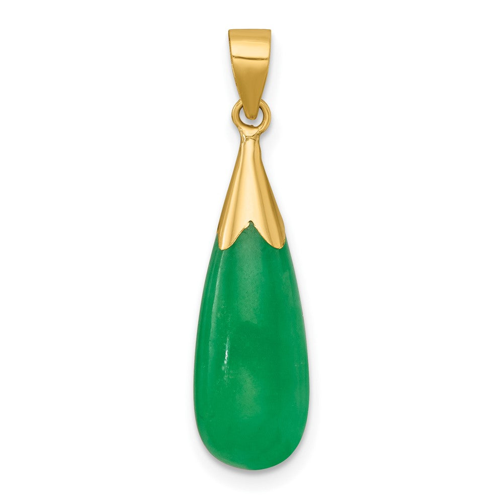 14K Gelbgold Poliert Jade Tropfen Anhänger