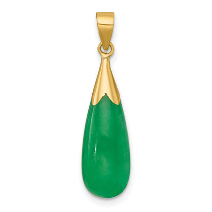 14K Gelbgold Poliert Jade Tropfen Anhänger
