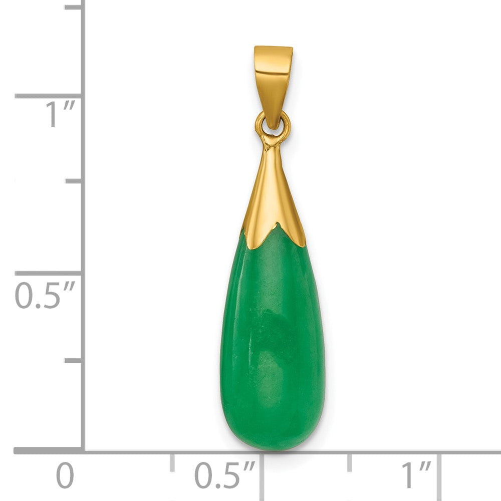 14K Gelbgold Poliert Jade Tropfen Anhänger