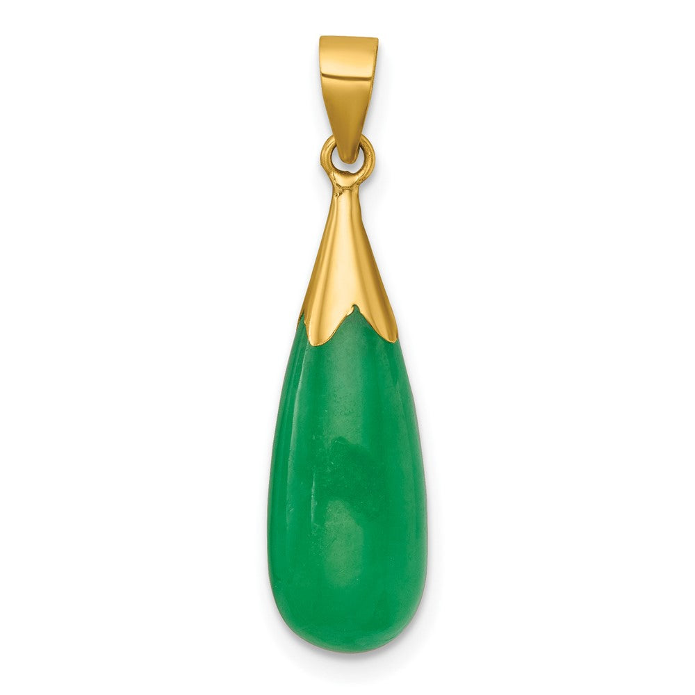 14K Gelbgold Poliert Jade Tropfen Anhänger
