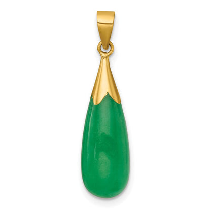 14K Gelbgold Poliert Jade Tropfen Anhänger