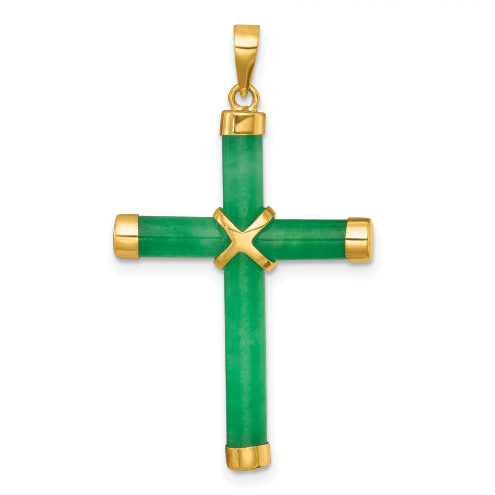 14K Gelbgold Poliert Jade X Kreuz Anhänger