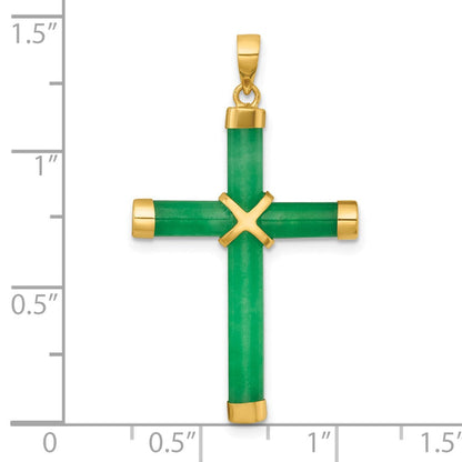 14K Gelbgold Poliert Jade X Kreuz Anhänger