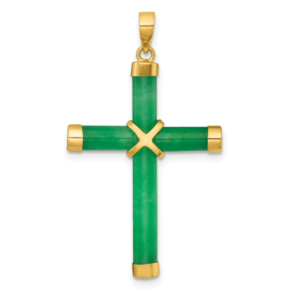 14K Gelbgold Poliert Jade X Kreuz Anhänger