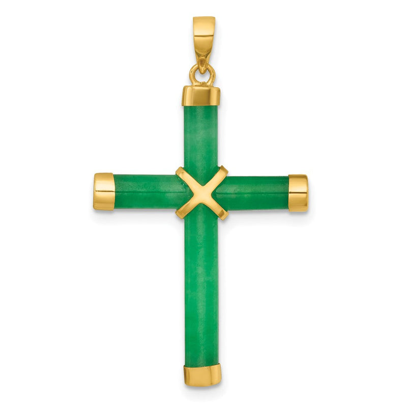 14K Gelbgold Poliert Jade X Kreuz Anhänger
