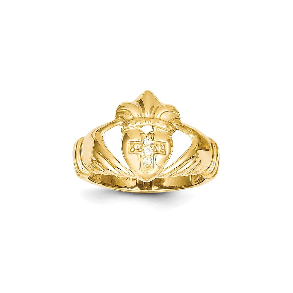 14K Gelbgold Claddagh-Ring mit VS-Diamant