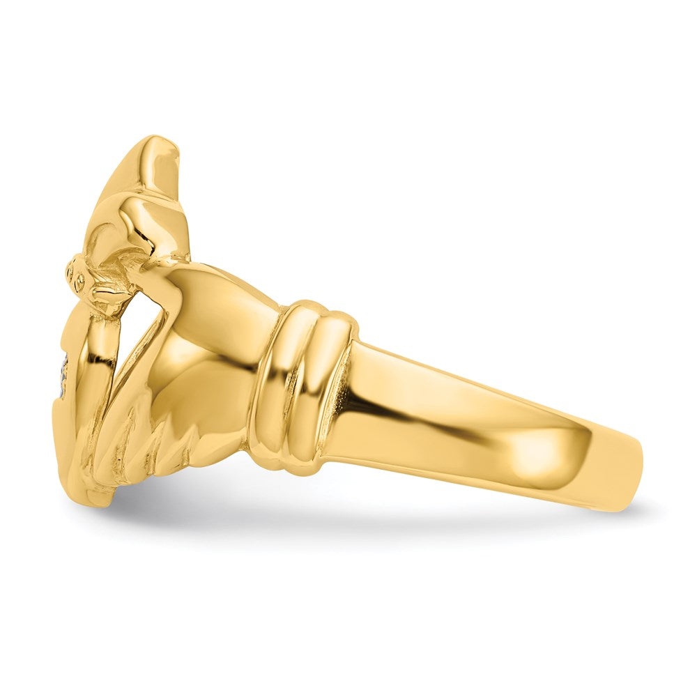 14K Gelbgold Claddagh-Ring mit echtem Diamanten