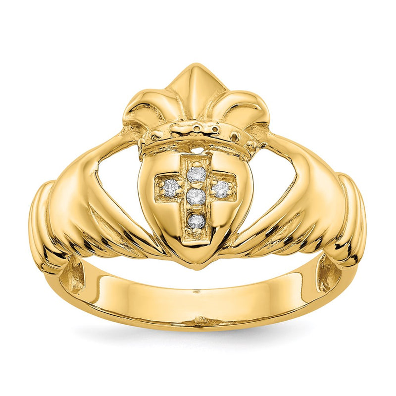 14K Gelbgold Claddagh-Ring mit echtem Diamant AA