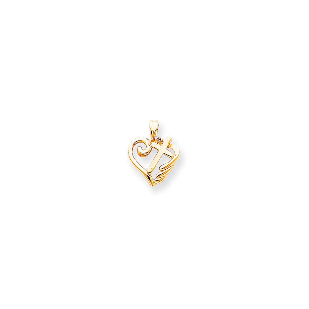 14K Anhänger mit Diamanten, Herz und Kreuz