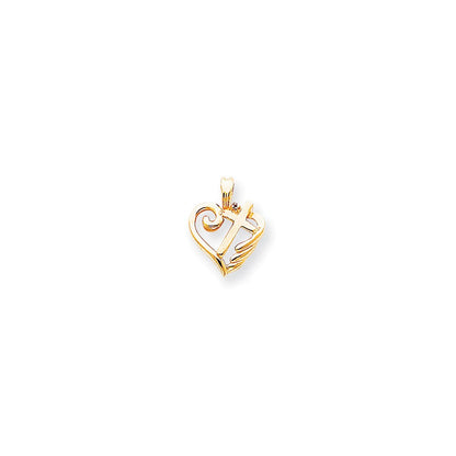 14K Anhänger mit Diamanten, Herz und Kreuz